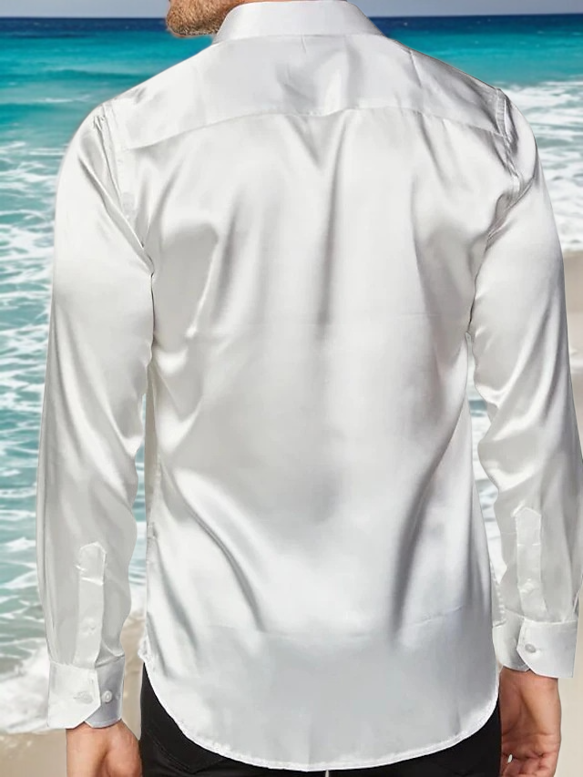 Model wearing shiny hanging business shirt for men