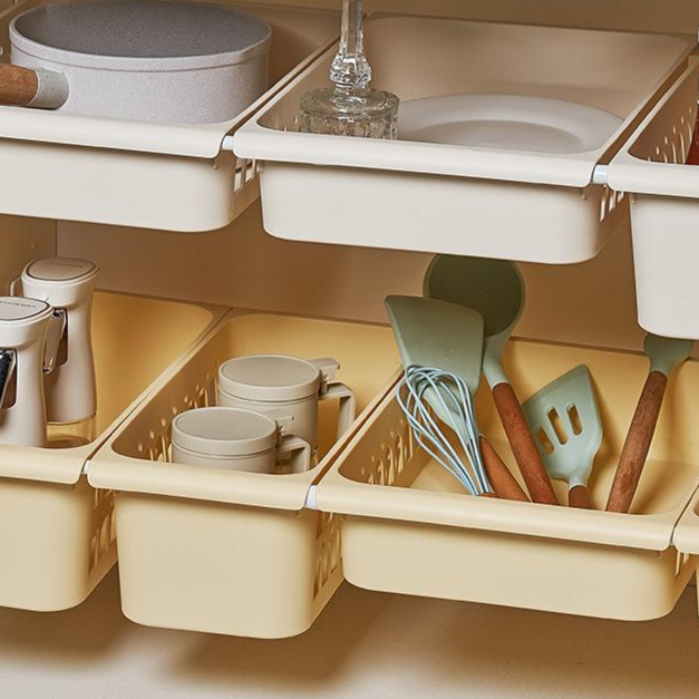 南洋風デザイン多サイズ伸縮ロッド付きメッシュ収納バスケット