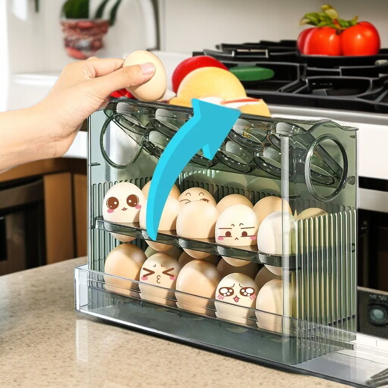 冷蔵庫サイドドア卵収納ボックス 時限式卵パック 大容量ストレージ 環境に優しいPte素材 透明なビジュアル 家庭用