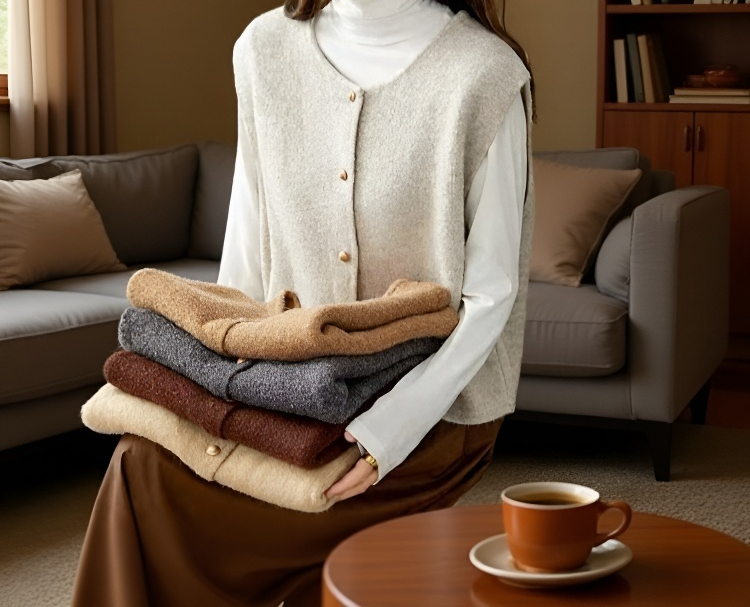 부드러운 스타일 골드 버튼 니트 조끼