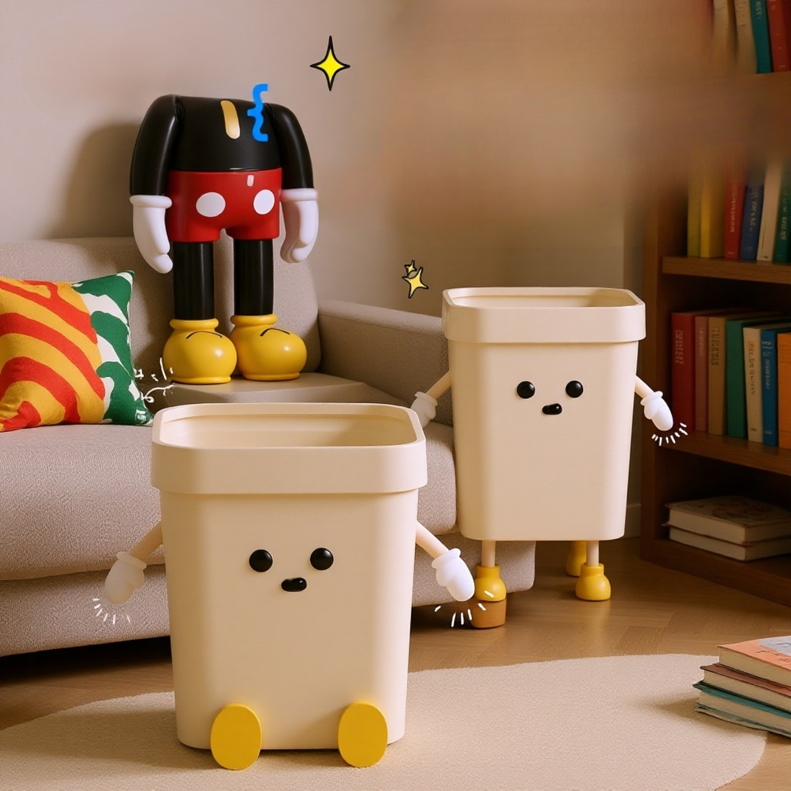 Bunter Mülleimer mit lustigem Design