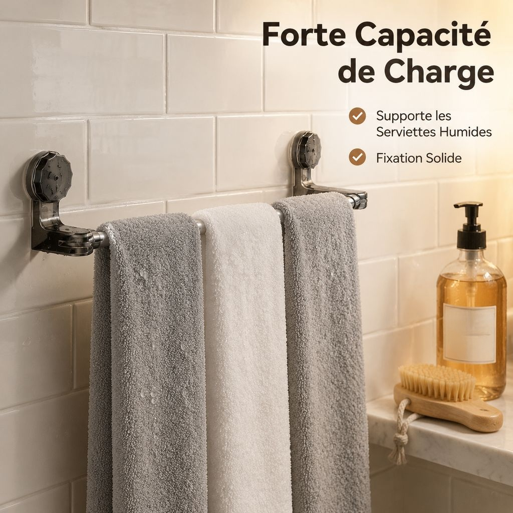Porte-serviettes à ventouse sans perçage pour salle de bain