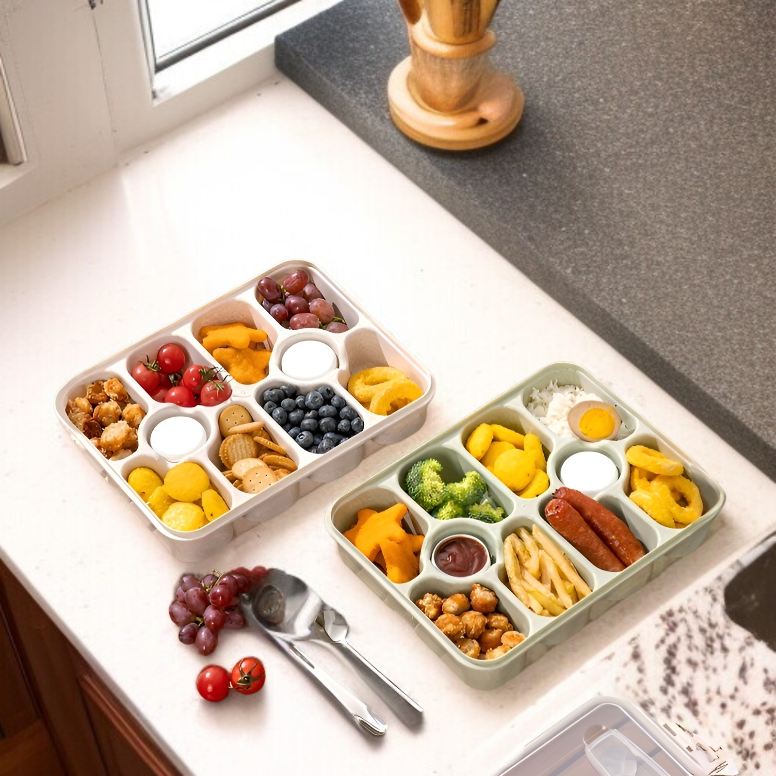 ポータブルマルチコンパートメントランチボックスオリジナルスナックボックスコンテナ分割防臭フルーツスナック収納ボックス