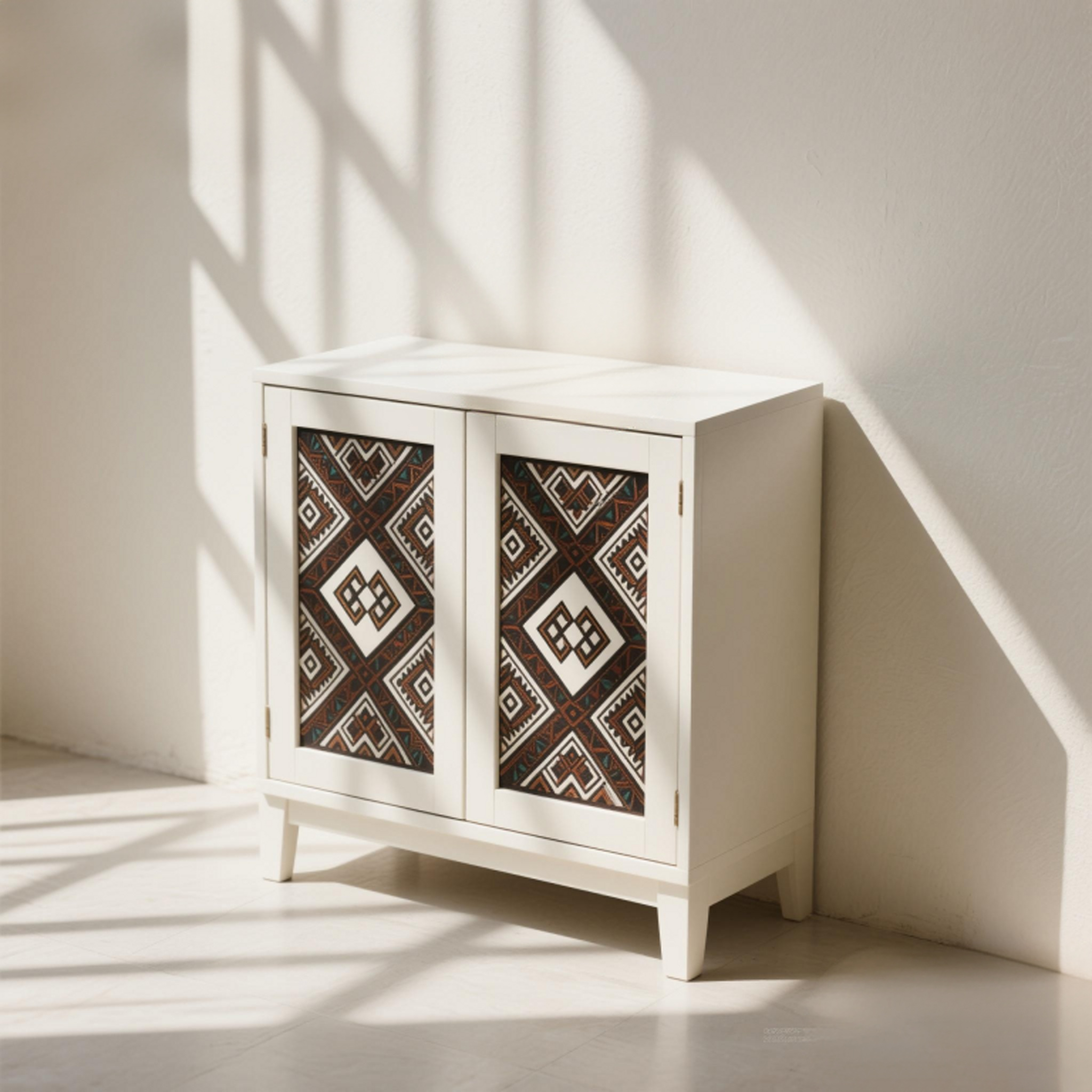 기하학 패턴 철제 우드 수납장