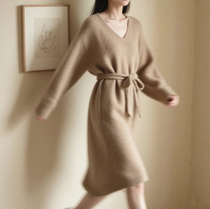 미니멀 스타일 롱 니트 집에서