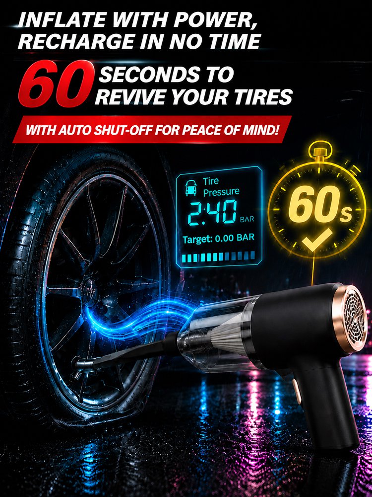 Multifunctional high-power car vacuum cleaner and air inflator
