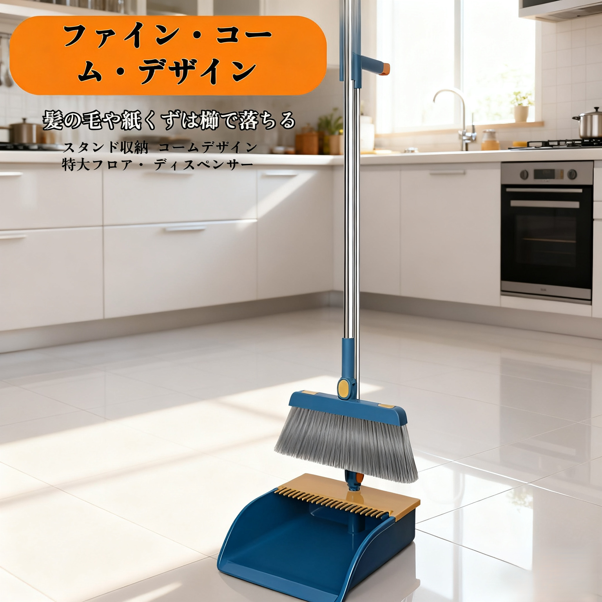 ちりとりにゴミを集めるほうきの使用例