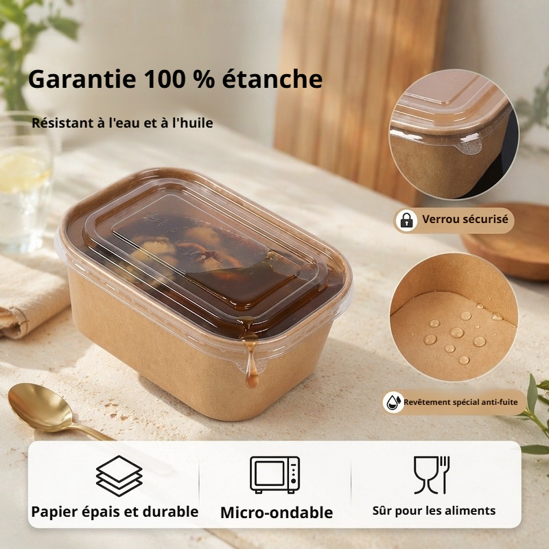 Boîte à lunch jetable en papier kraft pour salade et repas à emporter
