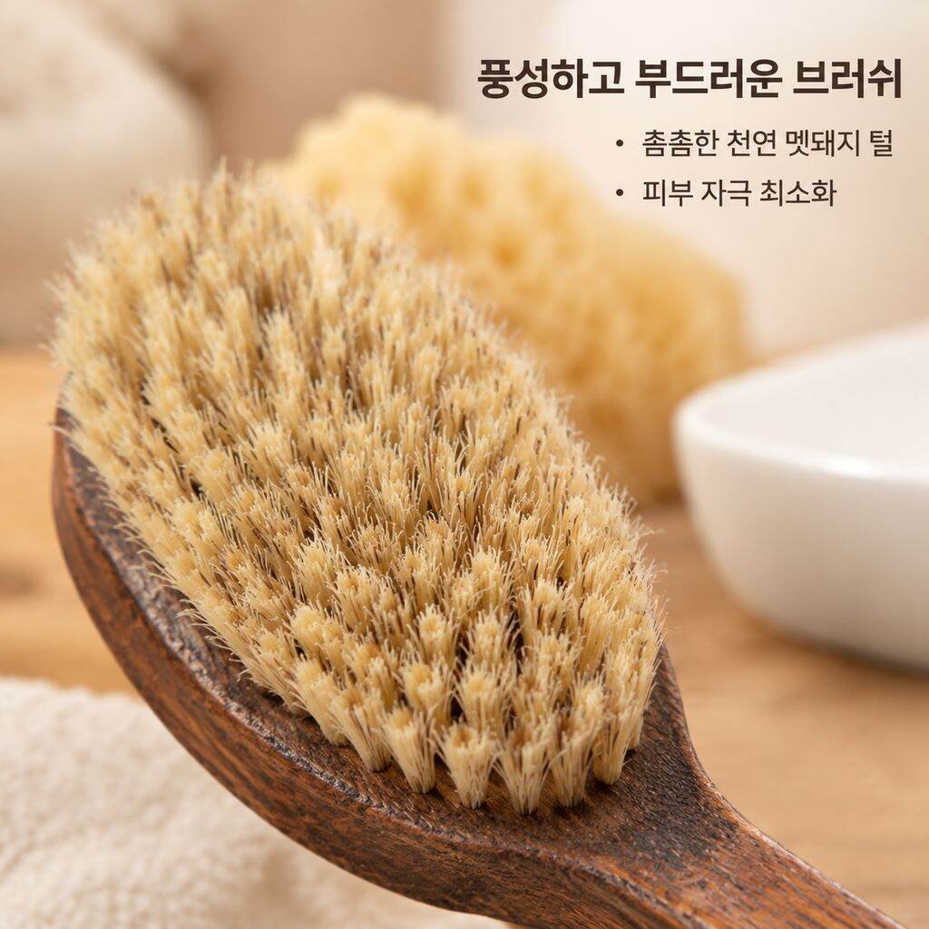 긴 손잡이의 흑단 및 멧돼지 털 목욕용 브러시