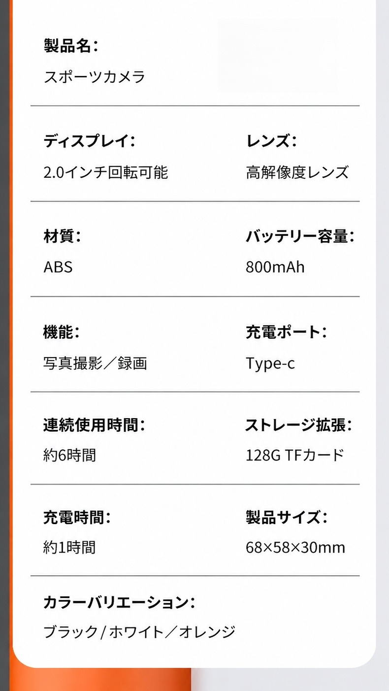 高解像度レンズ搭載の小型カメラ