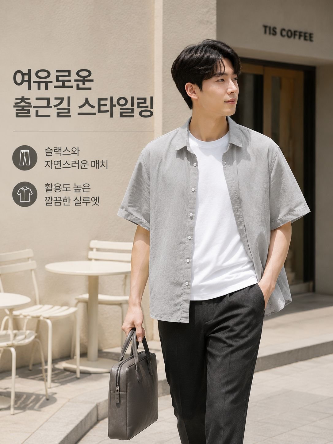 남성 여름 린넨 반팔 셔츠 전체 모습