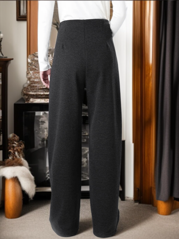 女性用ハイウエストスリムフィットウールスーツパンツ