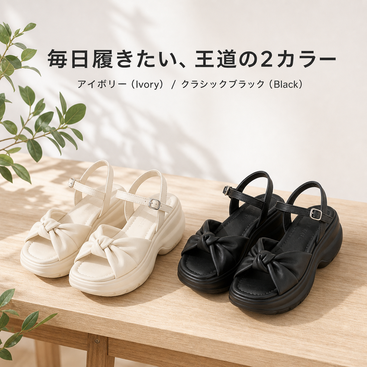 リボン飾り万能柔らかソール女性用サンダル