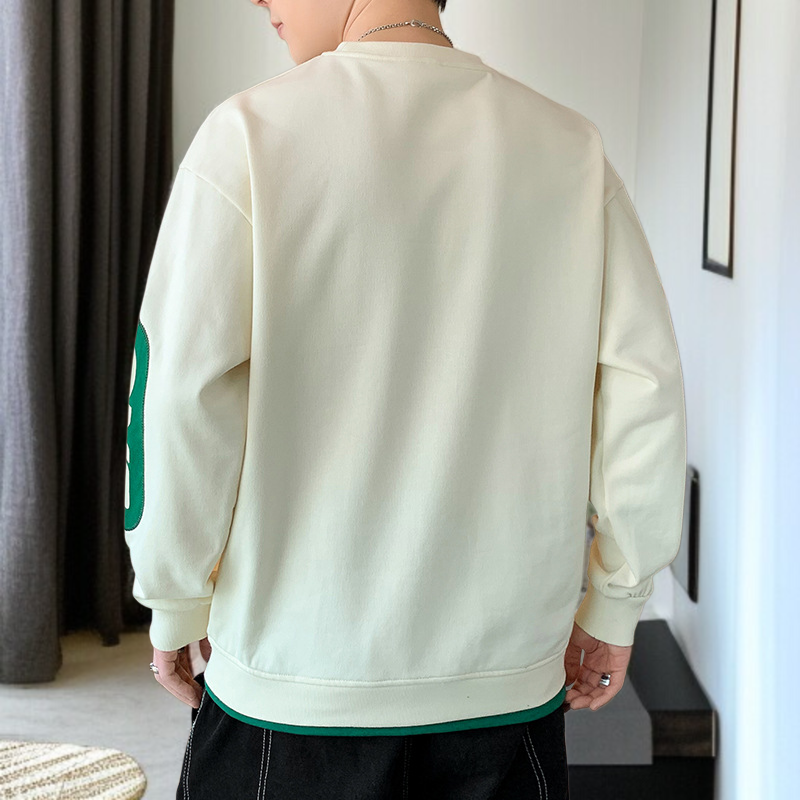 メンズ秋冬ニット中わたスウェットゆったりカジュアルプリントラウンドネックメンズスウェットシャツ