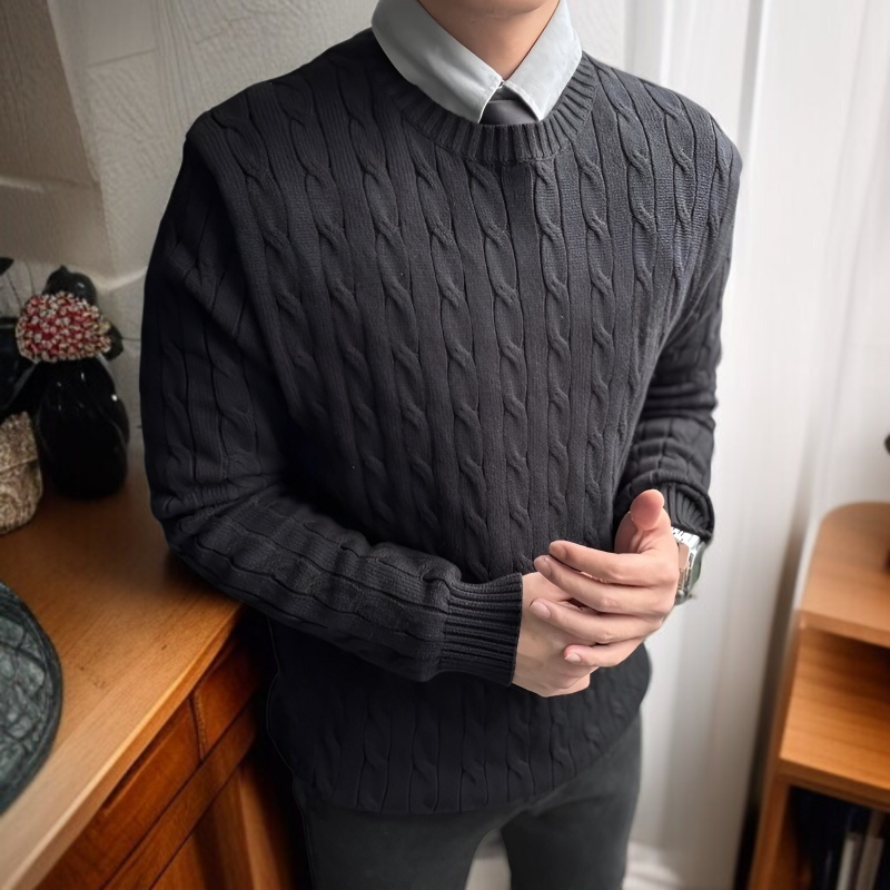 추동 커플 라프 꽈배기 자수 스웨터 여 포니 라운드 니트 스웨터