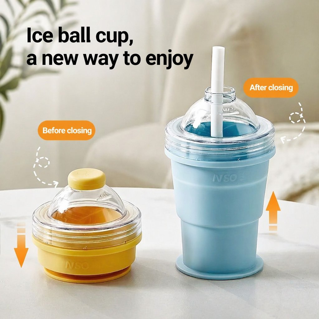 Portable folding ice hockey cup with straw