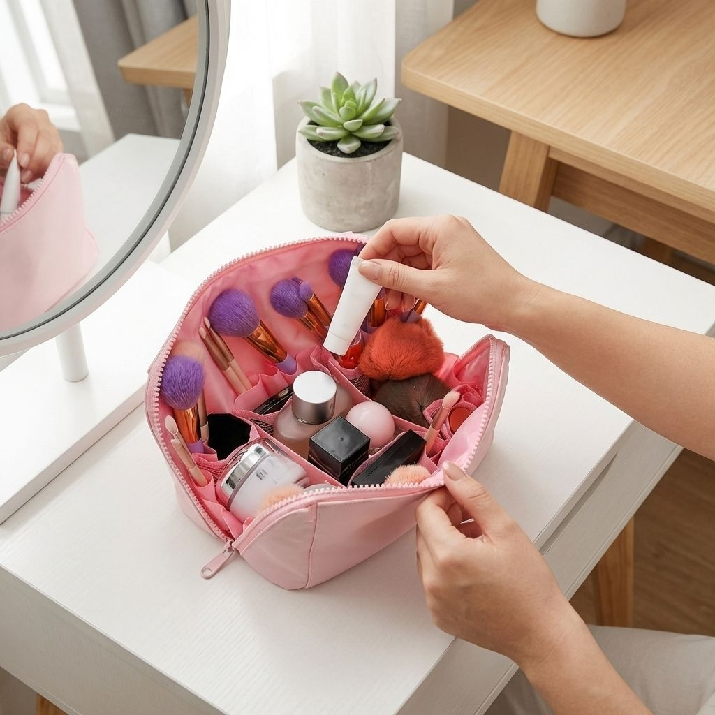 Tragbare Kosmetik- und Kulturtasche mit großem Fassungsvermögen und mehreren Fächern