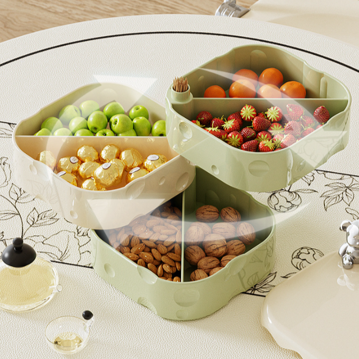 Caja de dulces de dibujos animados, bandeja de frutas giratoria de varias capas con sellado