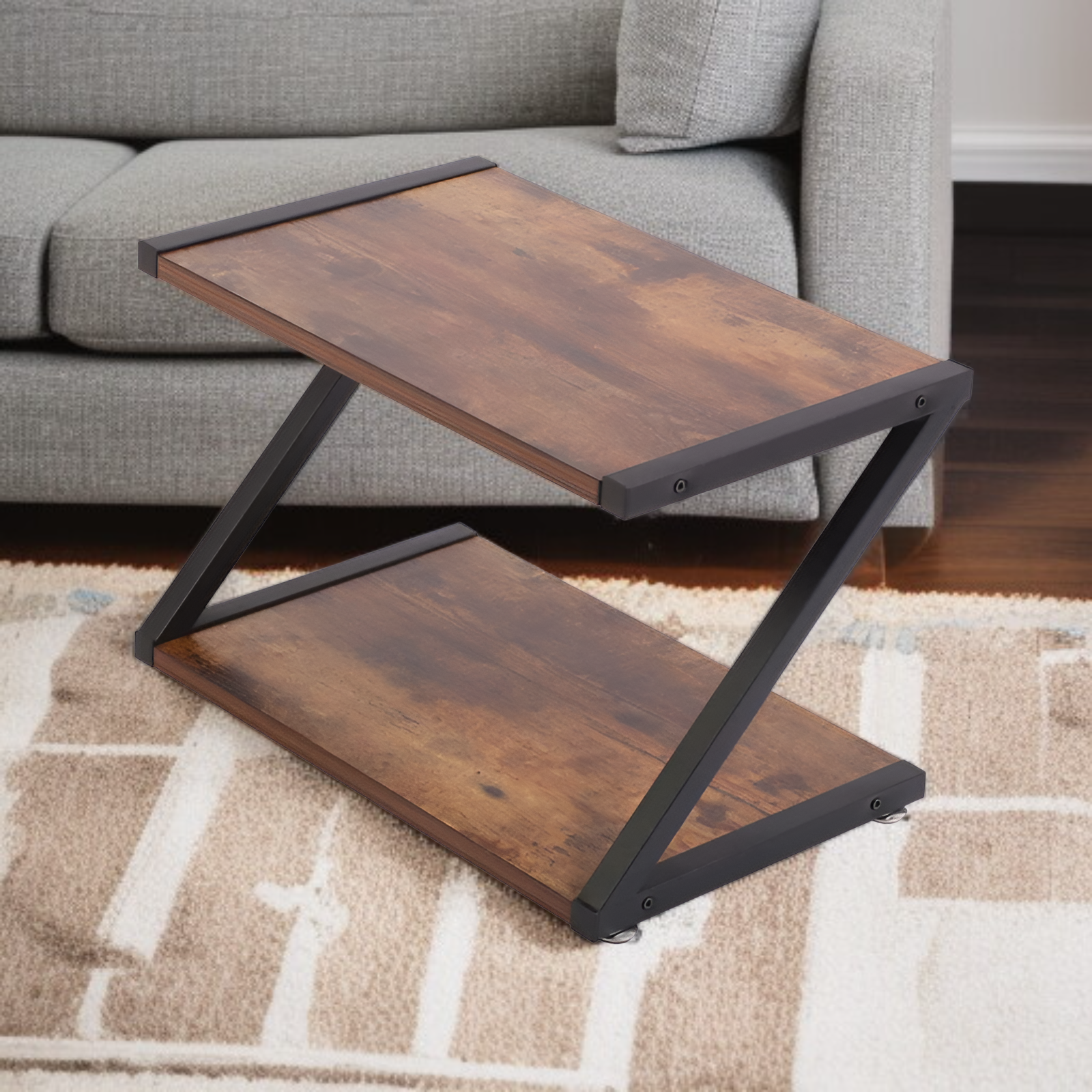 多機能木製収納ラック Z型デザイン全体画像