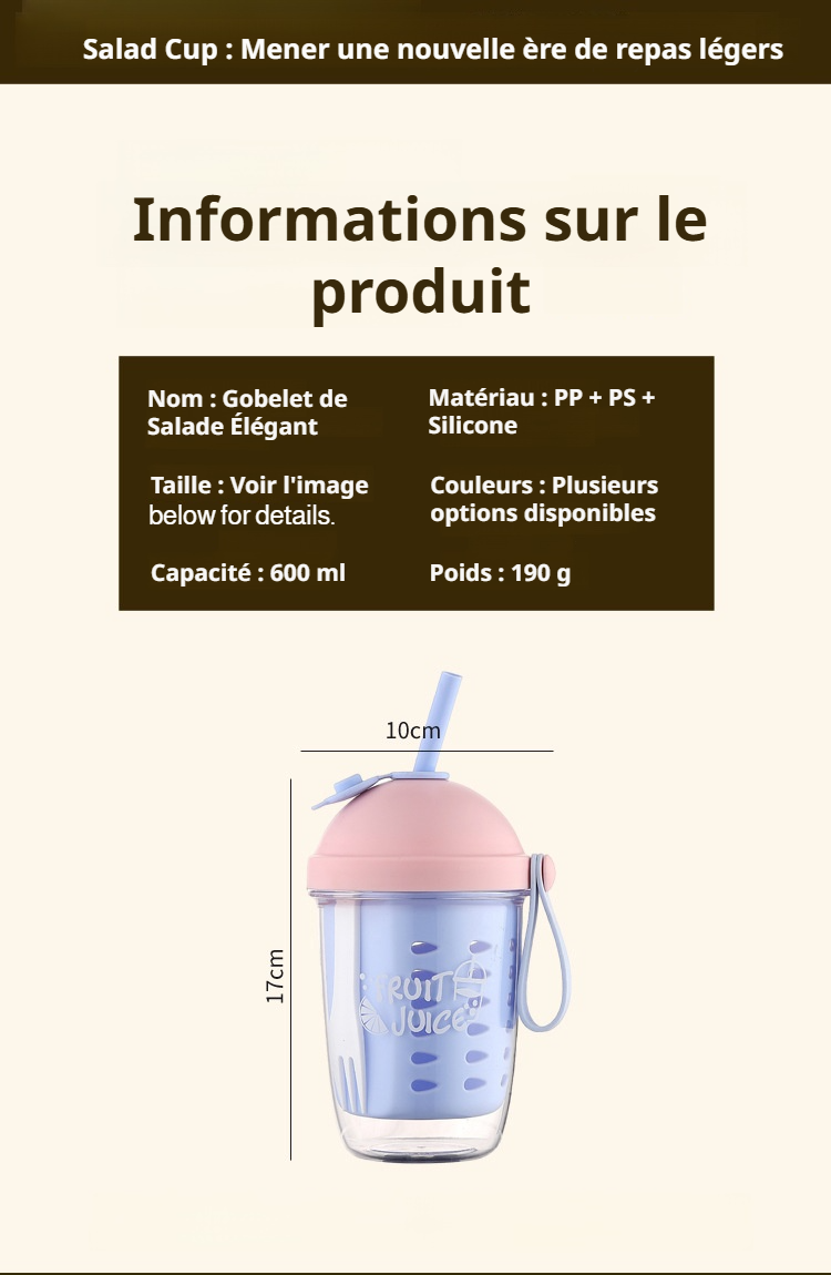 Gobelet multifonction pour fruits, paille et égouttoir