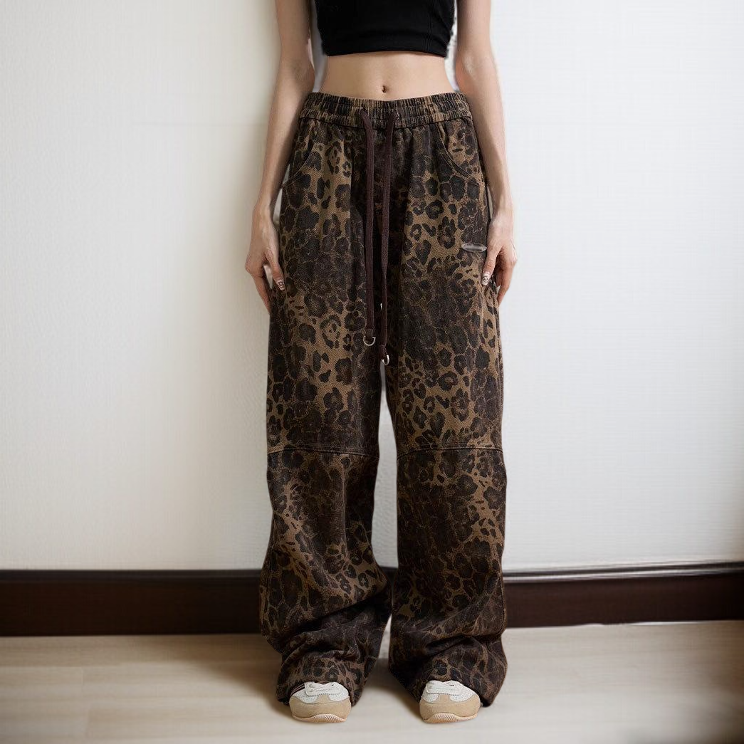 바지 여성 힙합 카고 팬츠 추동 일자 맨투맨 팬츠 캐주얼 팬츠 여자 호피 스트릿 댄스 아메리카 맨투맨
