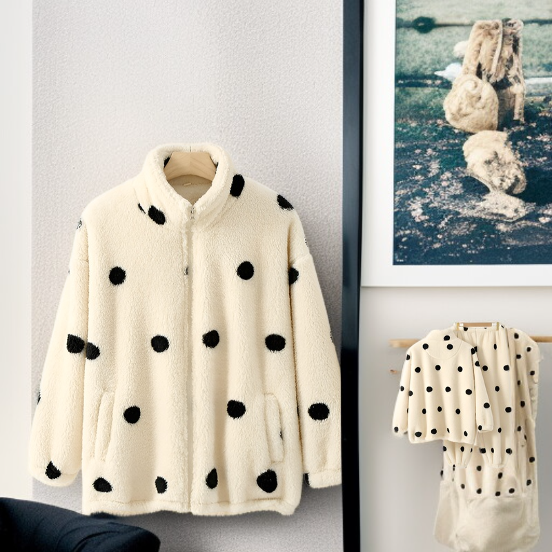 冬用厚手保温女性フランネルパジャマセット 外出可能な両面フリースルームウェア