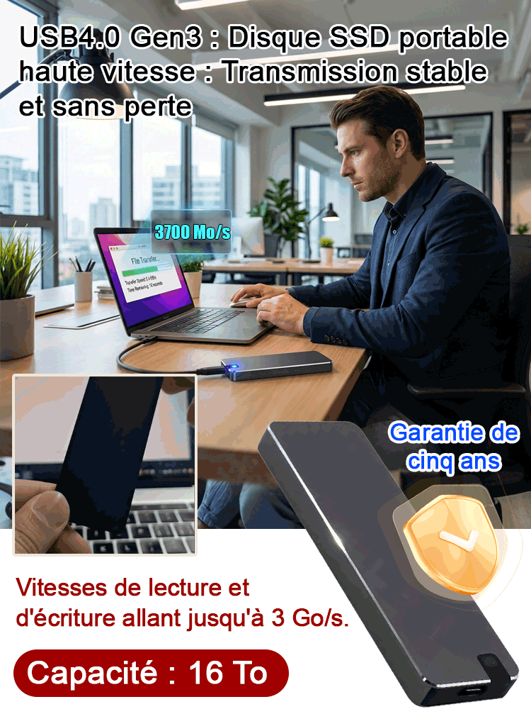 【Transfert de données stable·rapide et entièrement sans perte】USB4.0 Gen3–SSD portable haute vitesse