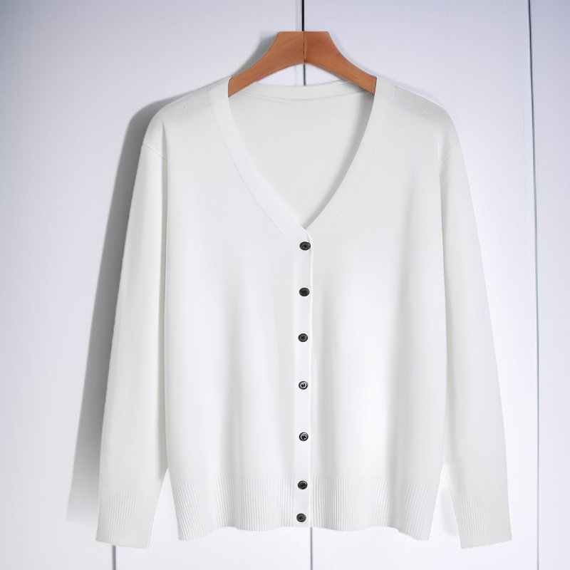 シンプル無地長袖ニットカーディガン、エレガントで合わせやすいレディースアウター