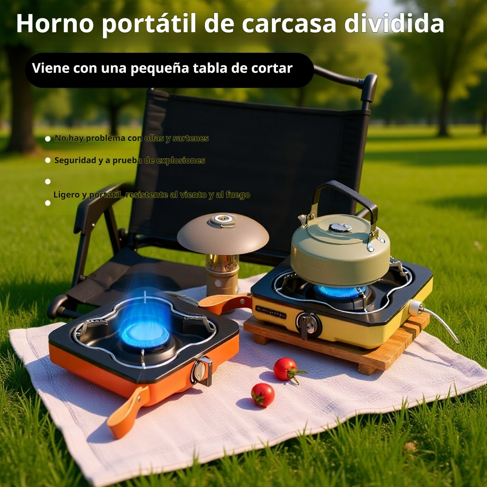 Hornillo de picnic para exteriores, resistente al viento, con quemador separado y cartucho