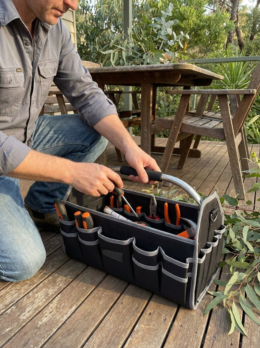 多様な工具を収納できるポケット付きバッグ