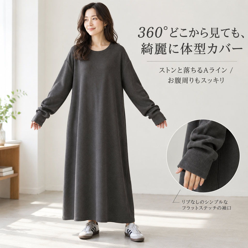 春秋新作・和風ワッフルワンピース レディース