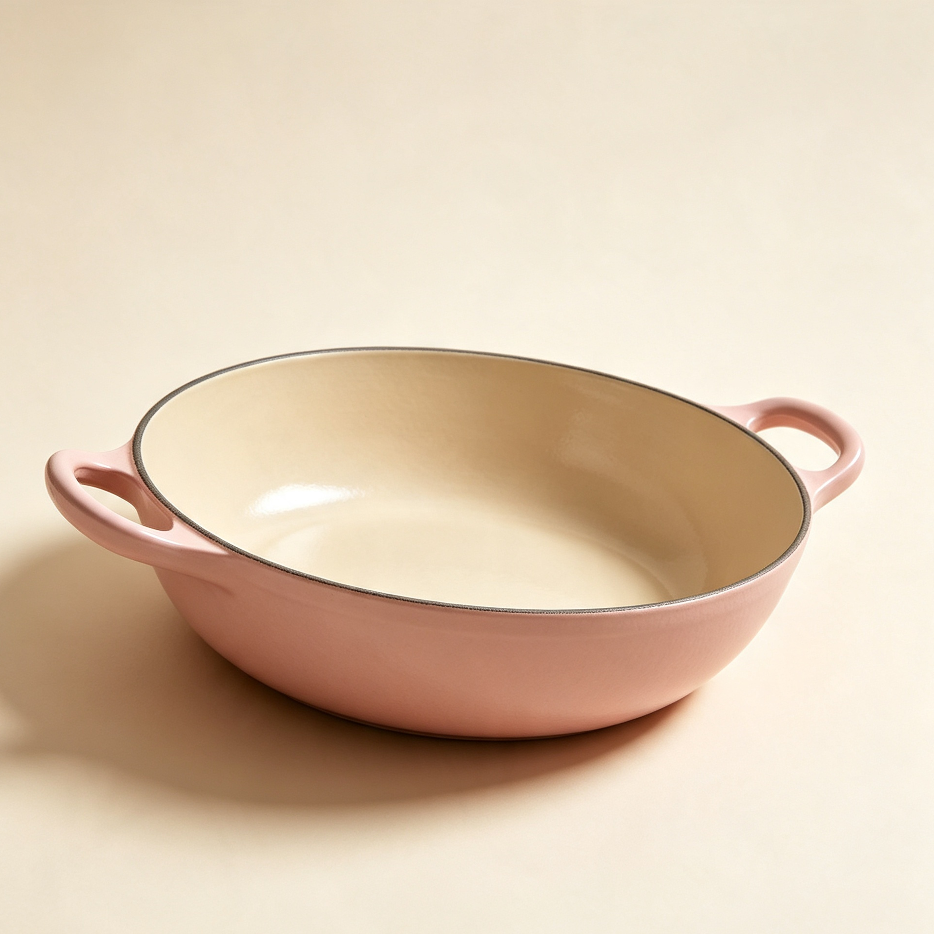 Enameled double-handled shallow saucepan