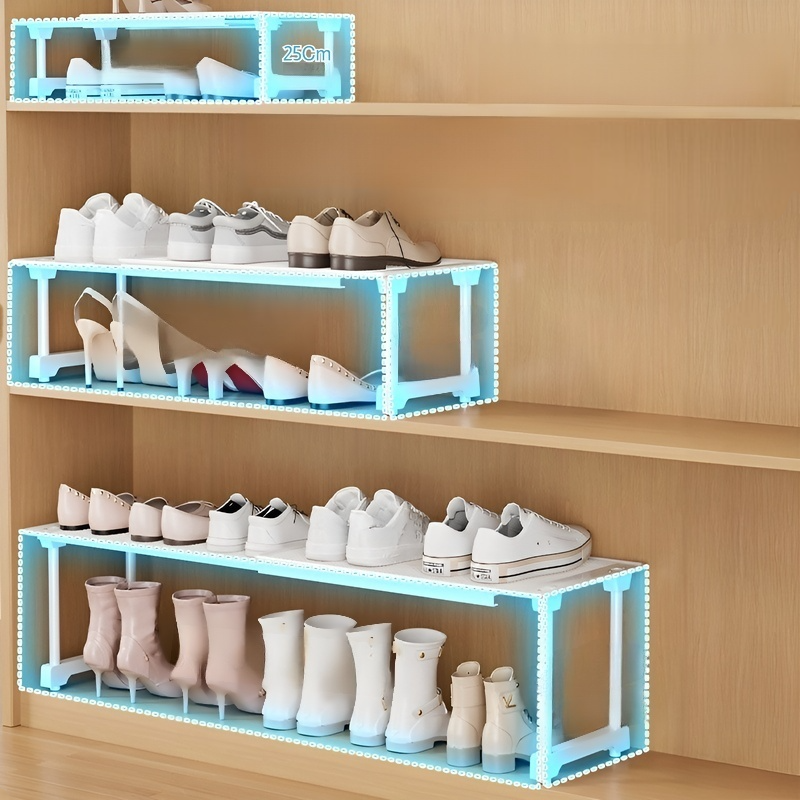 Shoe cabinet storage layered partitions retractable space-saving shoe storage artifact separation ra