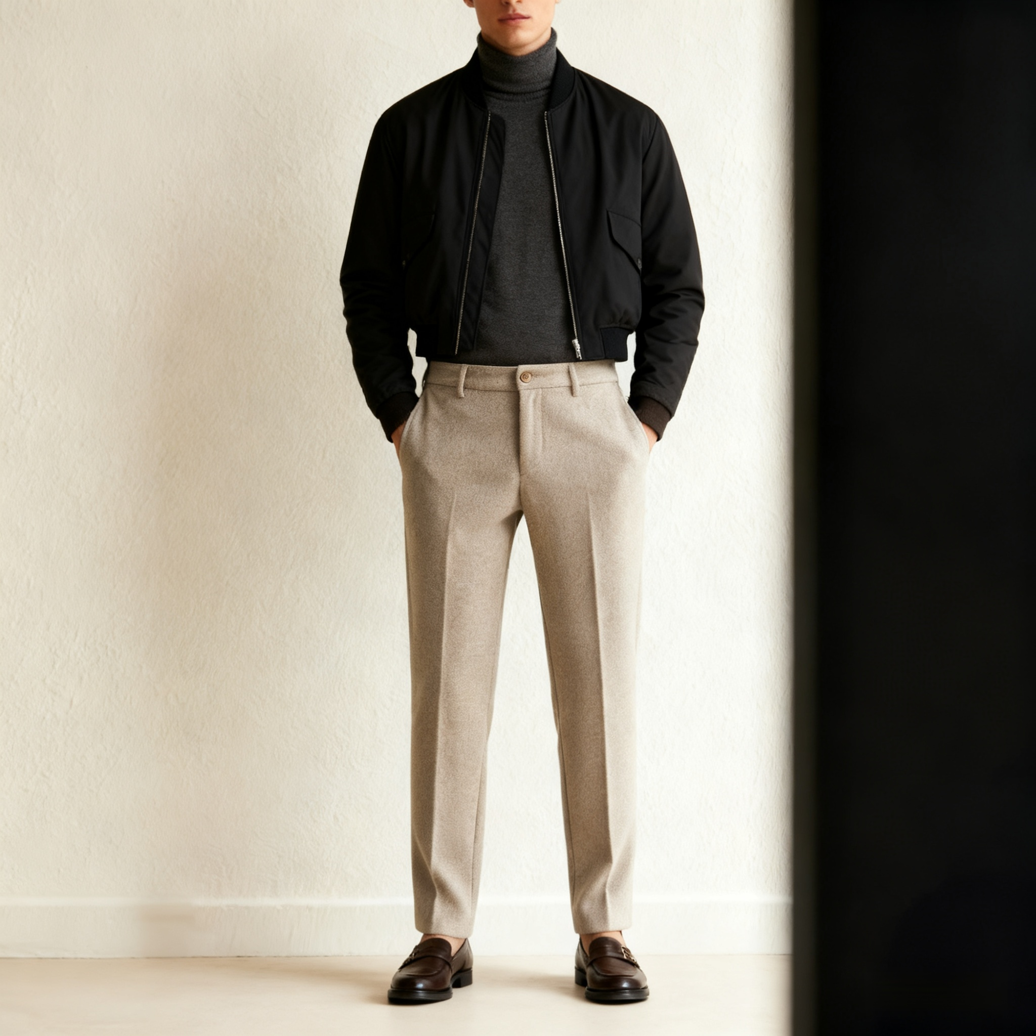 남성 클래식 핏 울 정장 바지