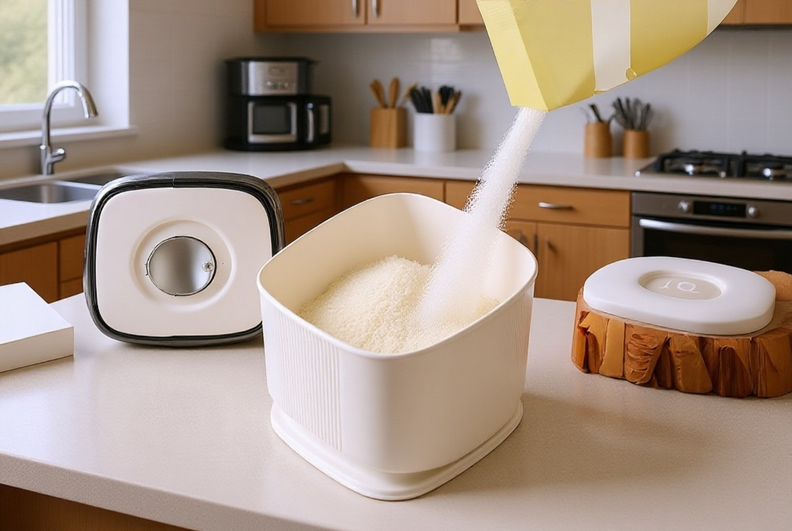 シンプルで使いやすいデザインの米びつ