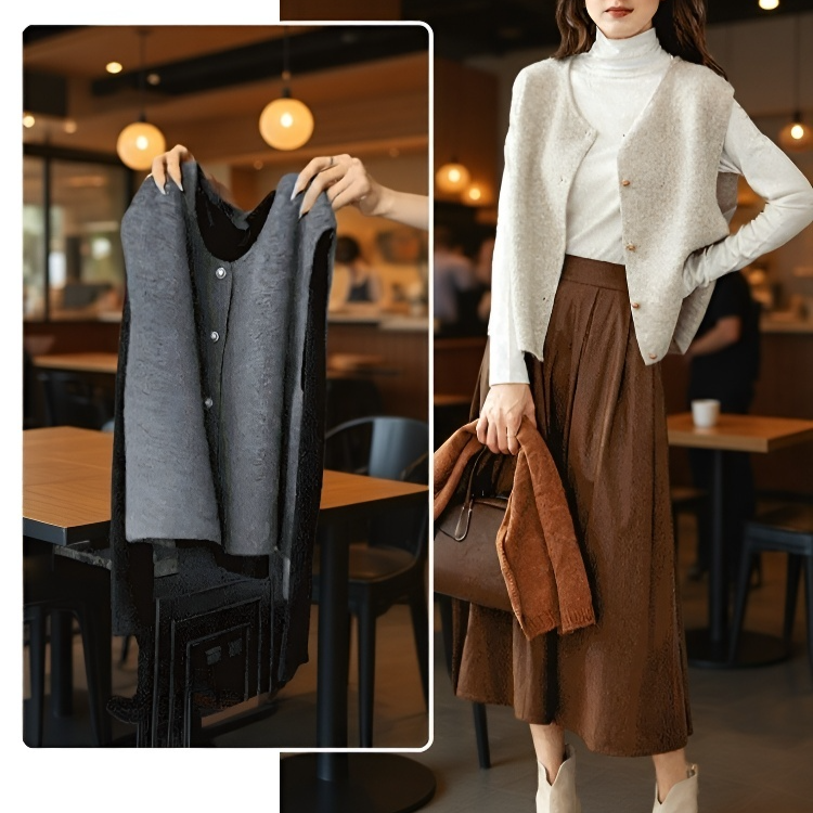 여성용 소프트 골드 버튼 니트 베스트