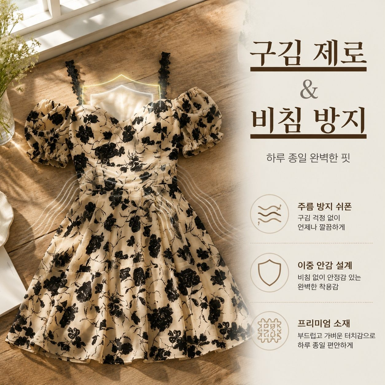기품있는 슬림핏 프렌치 플라워 비치 롱 원피스