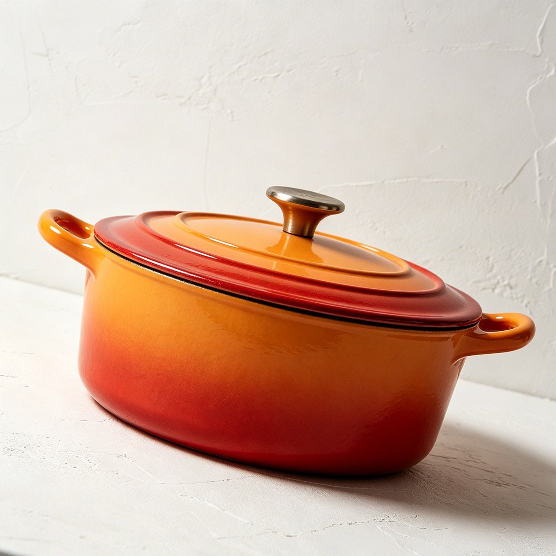 Durable enamel casserole dish filled with vegetables