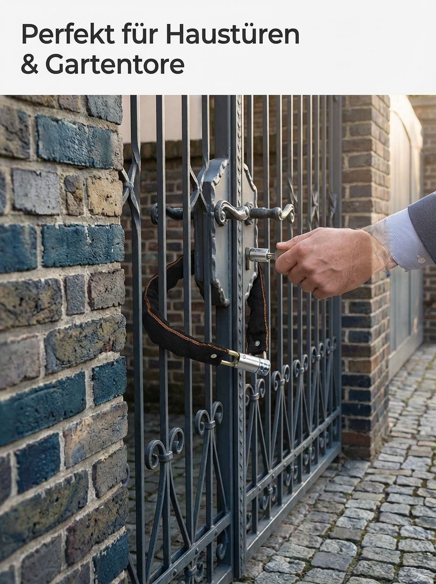 Einfache Montage der Sicherheitskette an einem Tor