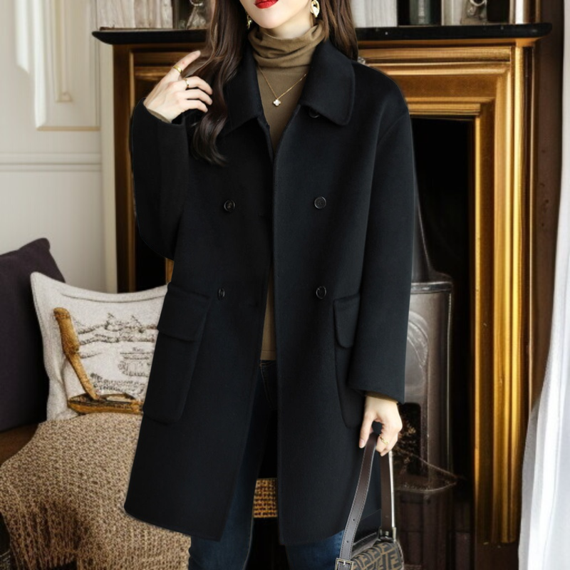 レディース厚手スリムツイードジャケット ミドル丈アップグレード・コットン・ツイード・コート