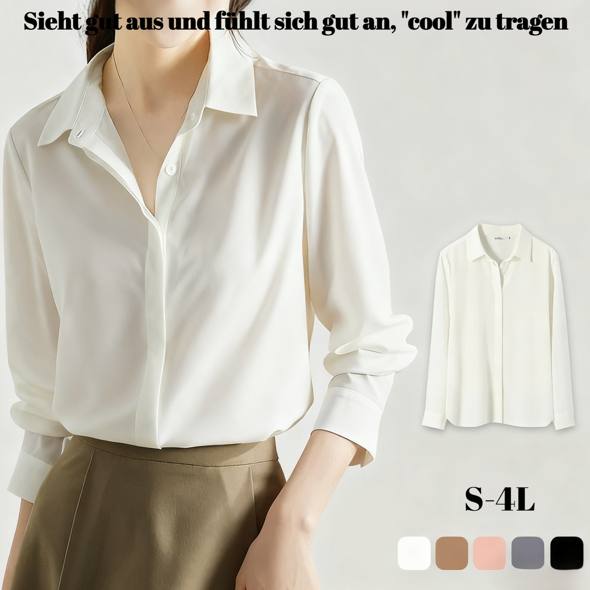 Koreanische Damenbluse mit langen Ärmeln in Unifarben