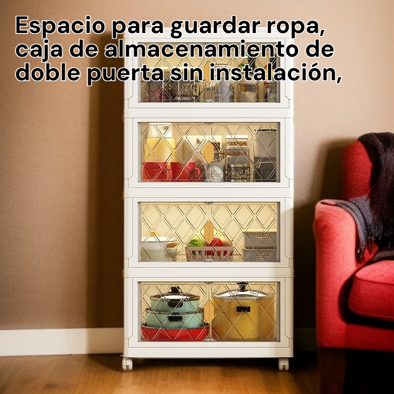 Caja organizadora de ropa con doble puerta y múltiples compartimentos
