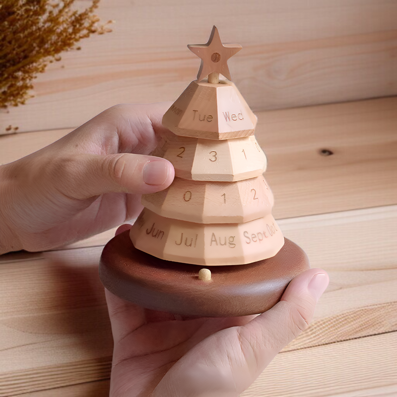 クリスマスツリーカレンダー、クリスマスデコレーション、木製テーブル、ミニクリスマスツリー、カウントダウンカレンダー、オーナメント、回転式パーペチュアルカレンダー、デコレーションカレンダー、クリスマスの