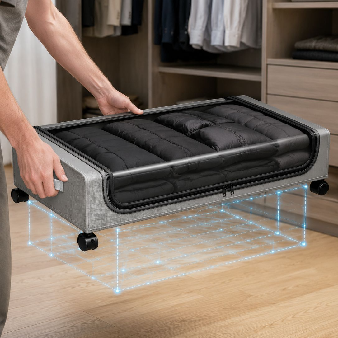 Unterbett-Faltbox mit Rollen und Deckel