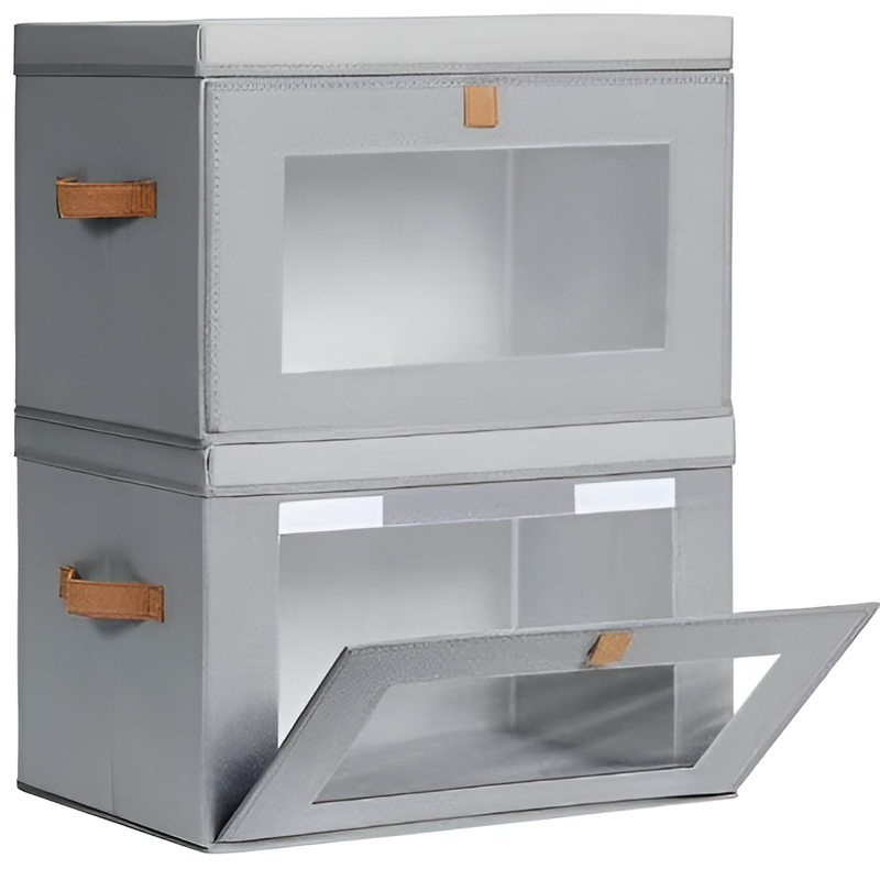Foldable Side-Open Storage Box with Lid and Transparent Window