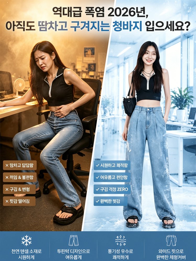 【구김 걱정 없는 롱다리 핏 팬츠!】시원한 쿨링 링클프리 데님팬츠
