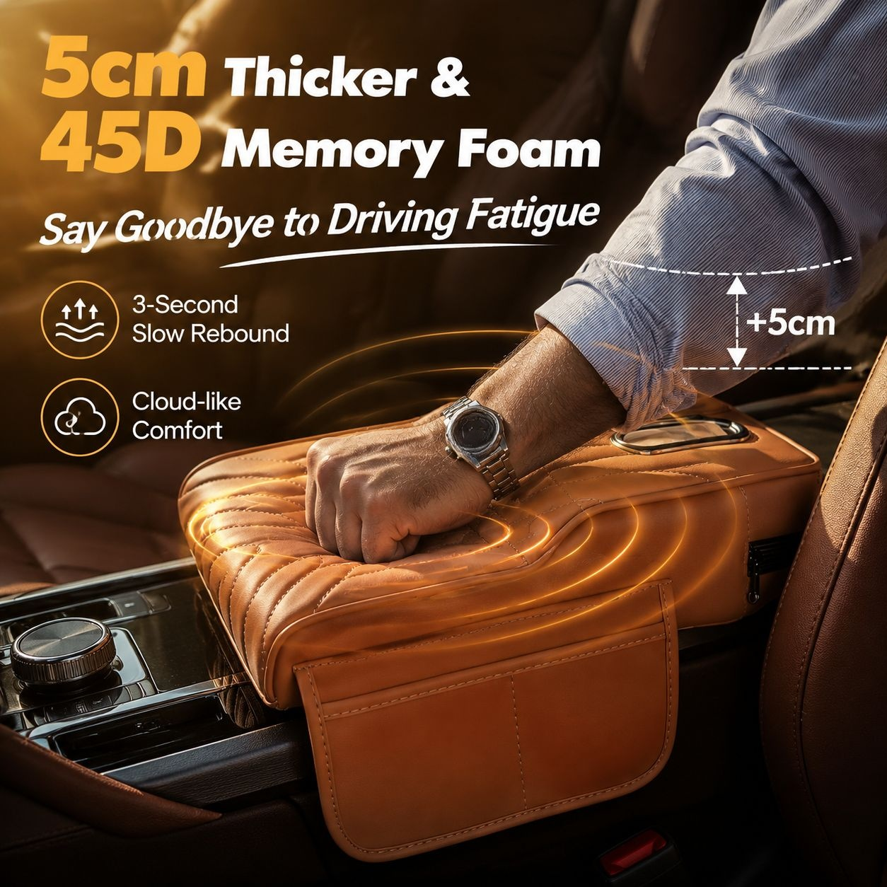 Car Armrest Cushion with Tissue Dispenser and Cup Holder Interior Upgrade Accessory