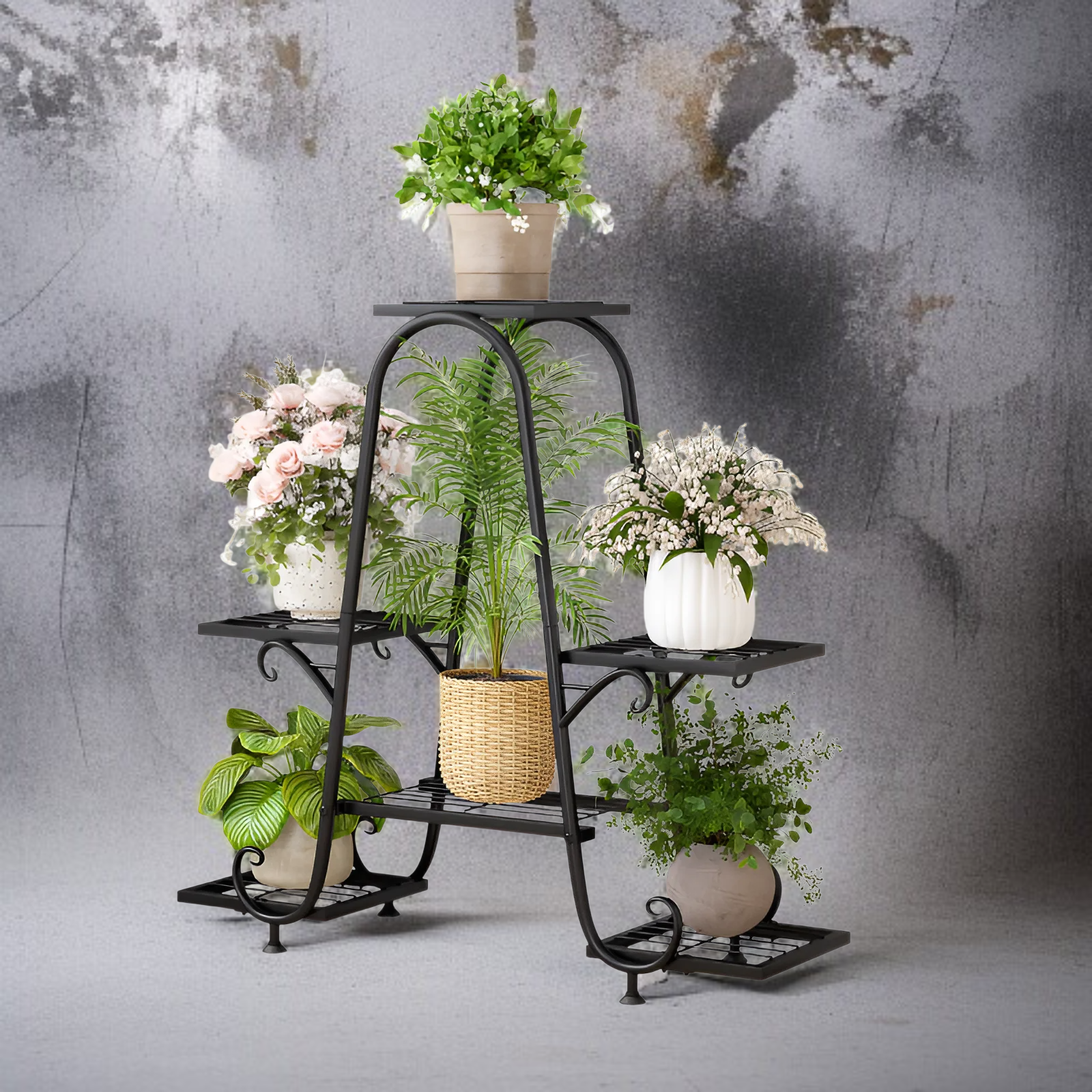 Bodenstehendes Pflanzenregal aus Schmiedeeisen, nordischer Stil, 50x80x25cm, Gartenregal