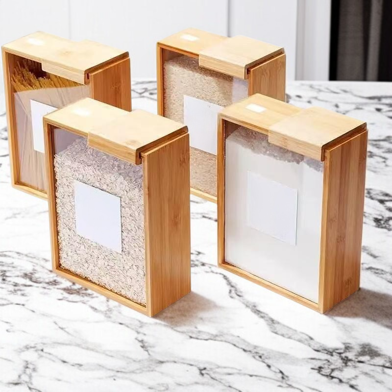 家庭用竹木スライド式穀物収納ボックス全体画像