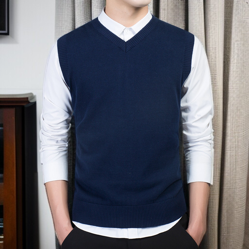 秋と冬のプルオーバーメンズウールセーターカジュアルメンズスリムジャンパーメンズ新しいVノースリーブ男性